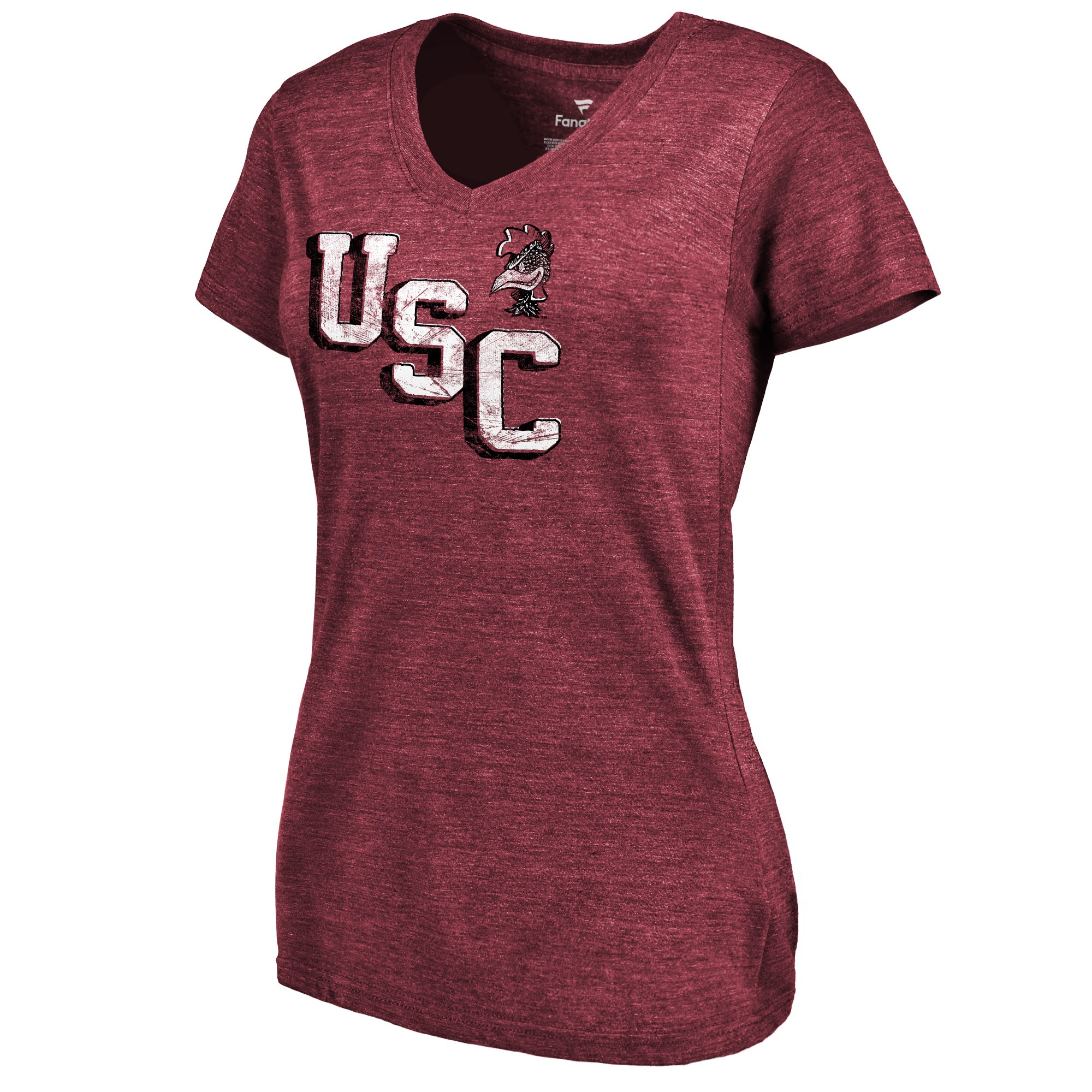 2020 NCAA Fanatics Branded South Carolina Gamecocks Women Heathered Garnet Letterman TriBlend VNeck TShirt->ncaa t-shirts->Sports Accessory